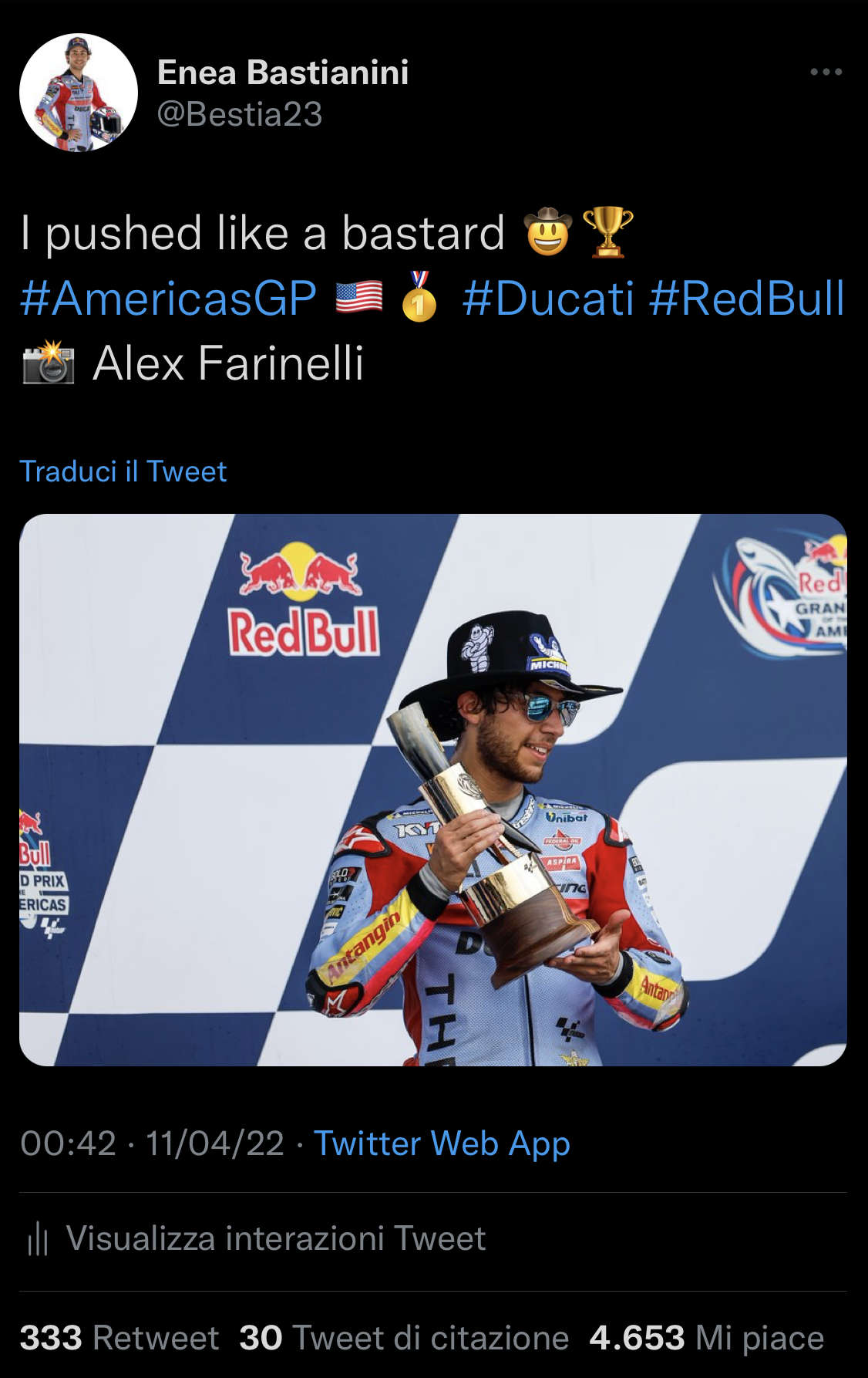 Enea Bastianini – post Twitter